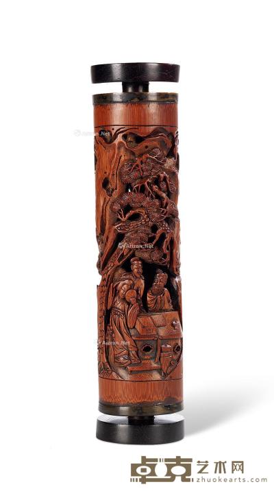 * 清晚期 竹雕人物纹香筒 高21.5cm