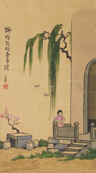  人物 镜心 设色绢本