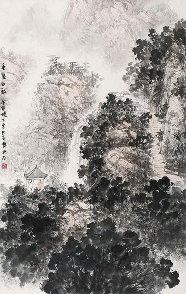  重庆西郊 立轴 设色纸本