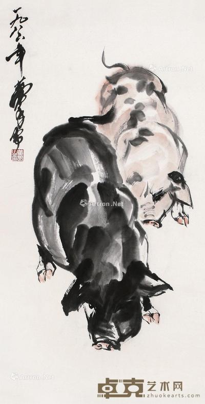 1986年作 猪年大吉 镜心 设色纸本 69×36cm