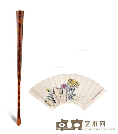 民国 沈叔羊手指画凤眼竹扇骨(成扇) 长32.5cm
