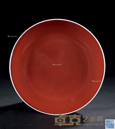 * 清乾隆 红釉盘 直径20.6cm