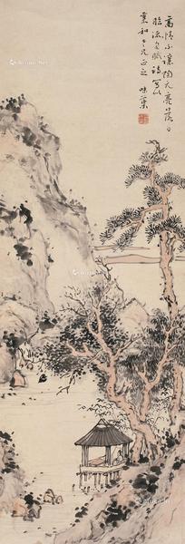  山水 轴 设色纸本