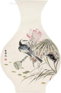  莲花翠鸟 立轴 纸本