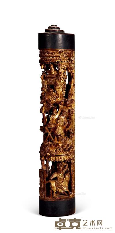 * 清 金漆木雕轿护手 高40cm;直径10cm