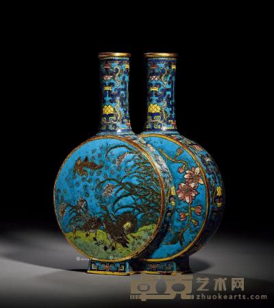  清雍正 铜胎掐丝珐琅「松鹤延年」双联瓶 高20.8cm
