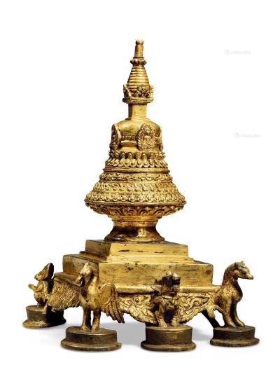  17世纪 尼泊尔铜鎏金佛塔