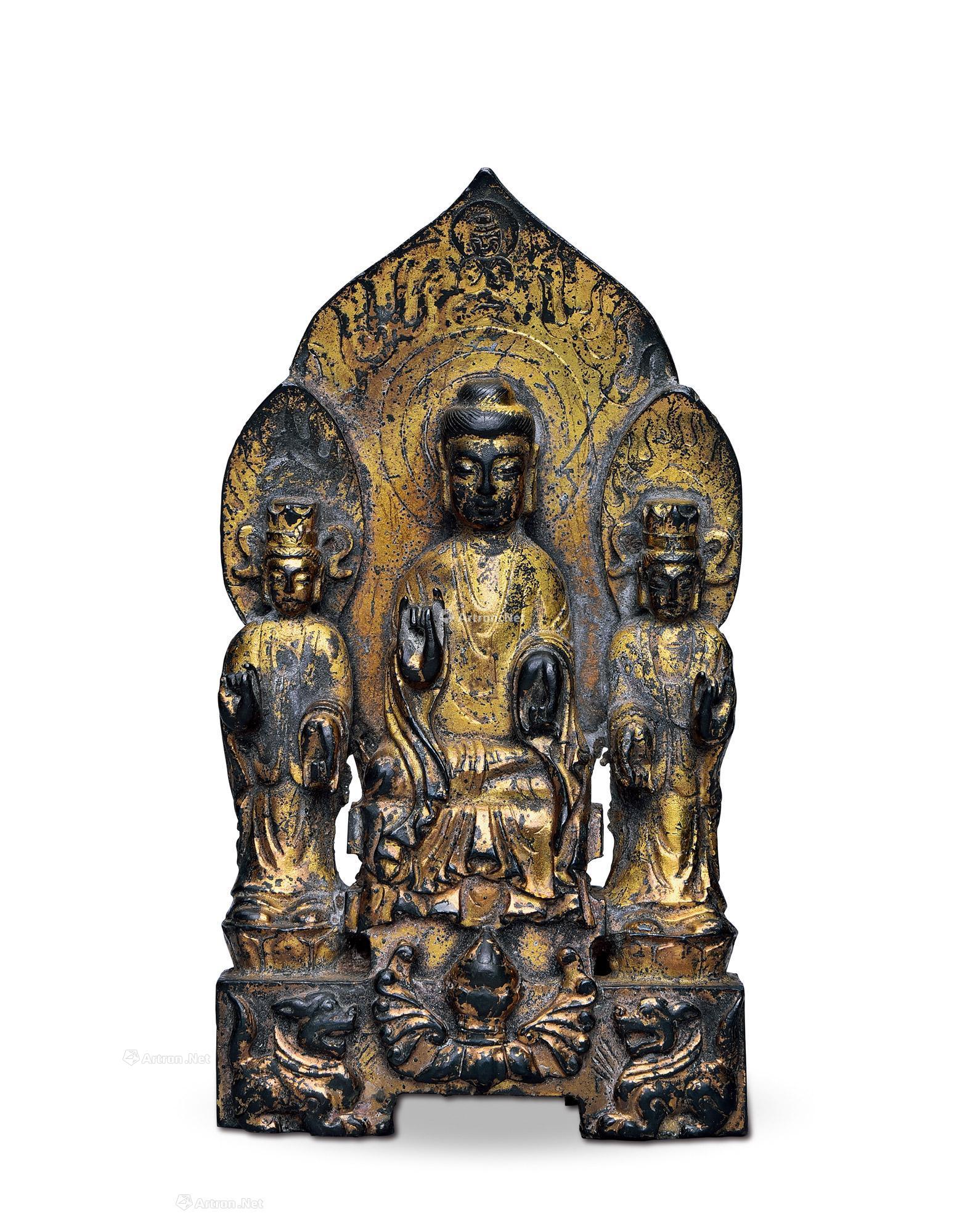 販売業者中國 時代物 青銅三尊佛像 唐物 一佛二脅侍 仏像
