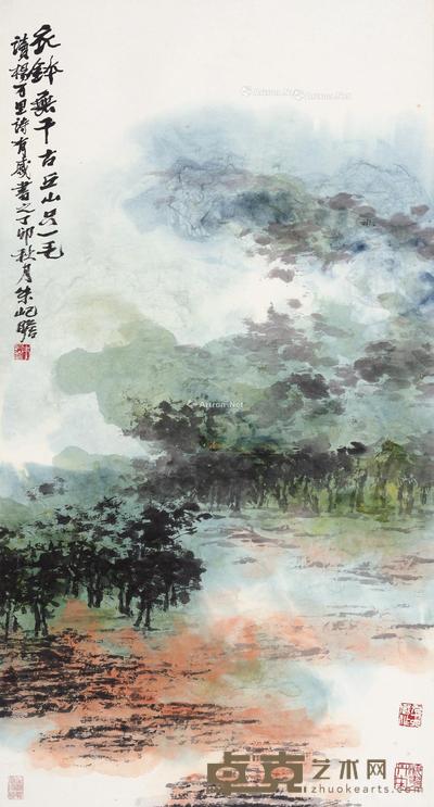 1987年作 雨后青山 立轴 设色纸本 89×47.5cm