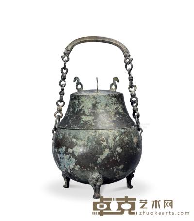  西汉 青铜提链壶 高24cm；直径18cm
