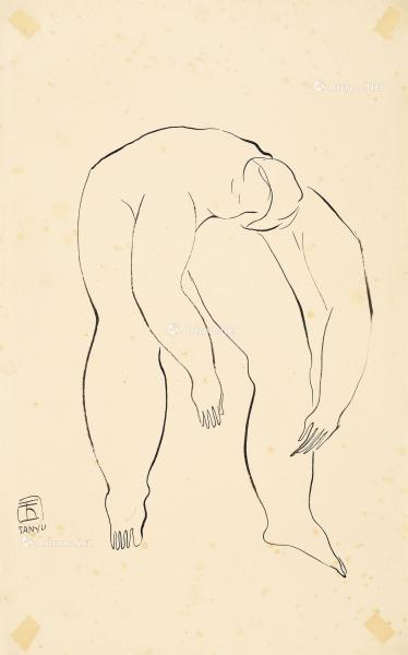  1920年代末至1930年代初 俯身裸女 纸本 水墨