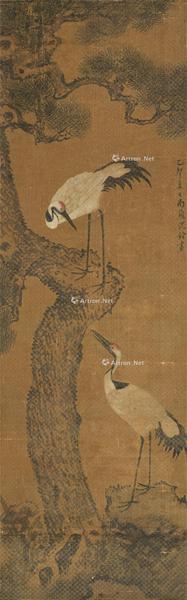  1735年作 松荫双鹤图 立轴 设色绢本