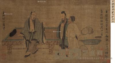 渊明扶醉 立轴 设色绢本 27.5×49.5cm