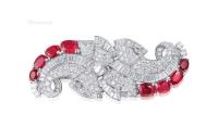  Art Deco 装饰艺术风格 天然「缅甸」红宝石 配 钻石 胸针，未经加热