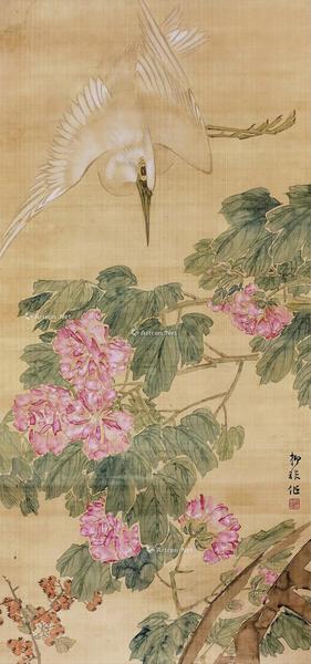  飞鹭 挂轴 设色绢本