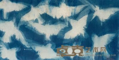  2013年作 自由天空2 水墨宣纸蓝晒 142×73cm