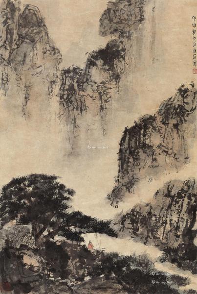  甲申（1944年）作 云山高士图 镜心 设色纸本