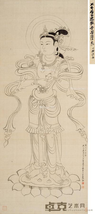  1942年作 白描观音 立轴 水墨绢本 167×69cm