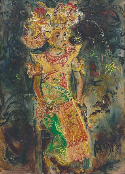  1975年作 黎弓舞者 油彩 画布