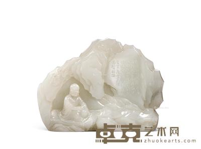  清乾隆 白玉雕御制诗罗汉山子 宽13.5cm