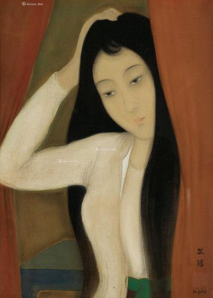  约1940年作 少女 水墨 水粉 绢布