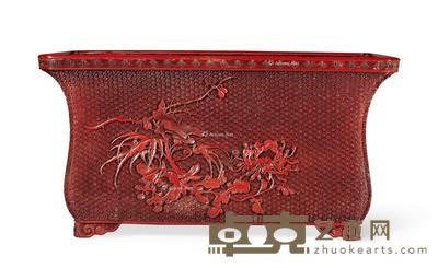 清雍正 剔红花卉纹花盆 (一对) 长37.5cm;高19.5cm