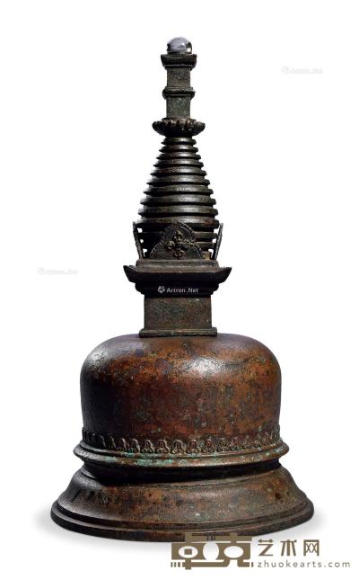  16世纪 尼泊尔合金铜佛塔 高38cm