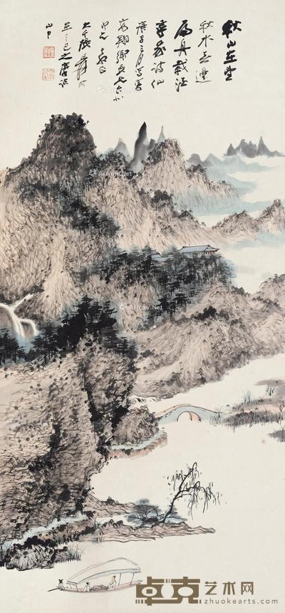 1960年作 秋中寻仙 镜框 设色纸本 105.5×49.5cm
