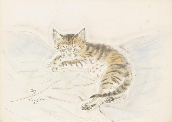  1931年作 小猫休憩 水墨 水彩 纸本