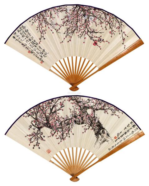  庚辰（1940年）作 双面梅花 成扇 设色纸本
