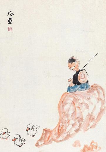  牧牛图 镜心 设色纸本