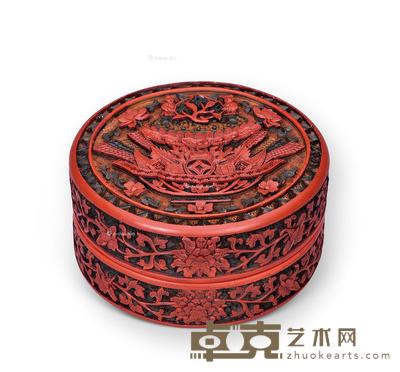 清乾隆 剔彩万寿宝盆纹圆盒 直径12cm