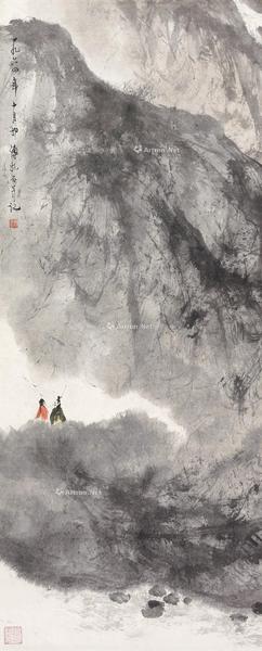  山水人物（傅研楼旧藏） 挂轴 设色纸本