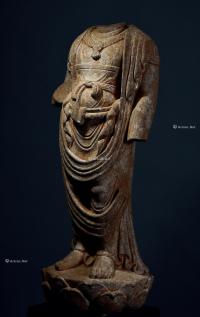 唐；9世纪后半叶 砂岩雕菩萨立像