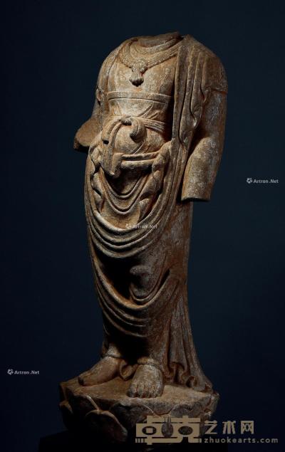  唐；9世纪后半叶 砂岩雕菩萨立像 高68cm