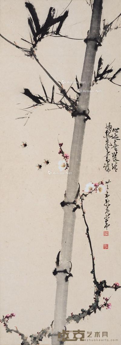  1944年作 心迹喜双清 镜框 设色纸本 102×37cm
