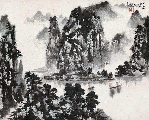 山水 挂轴 设色纸本