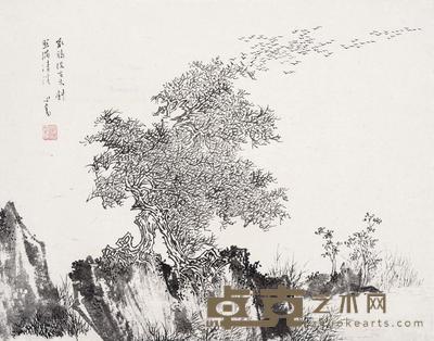 飞鸦投古木 镜框 水墨纸本 32×41cm