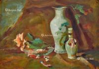  1953年 观音瓶与花 纸本 油画