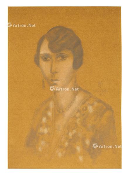  1927年作 女性肖像 装框 彩色粉笔、铅笔、纸