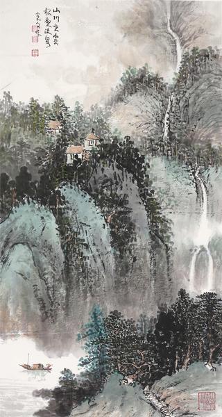  山川出云 镜心 设色纸本