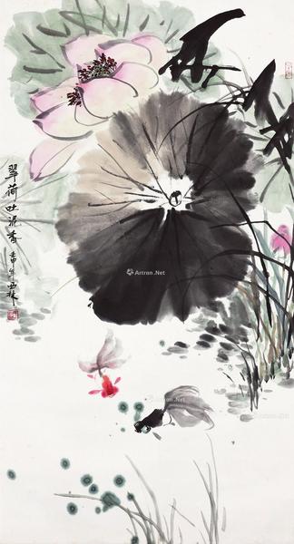  翠荷吐泥香 镜心 设色纸本