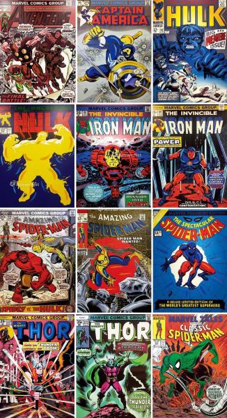  2015年作 漫威超级英雄漫画封面 （一套十二件） 布面手工装饰微喷版画