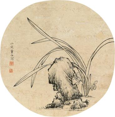  兰石图 纨扇面 水墨纸本