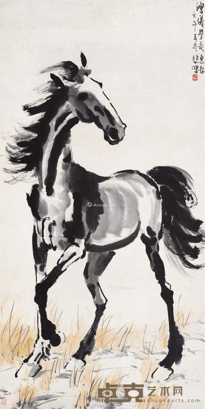 1942年作 立马 立轴 设色纸本 136.5×69cm