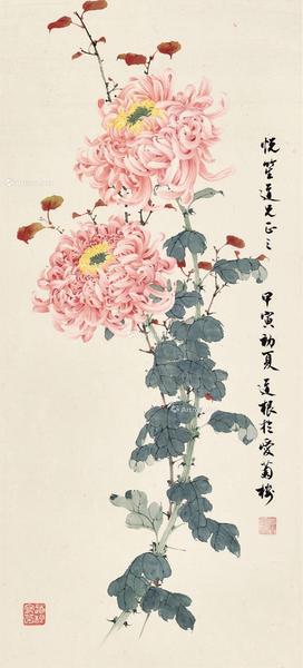  1974年作 菊花图 镜框 设色纸本