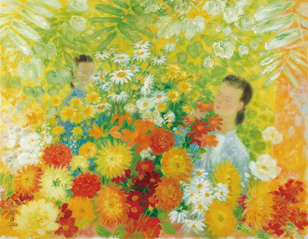  约1975年作 花园里的淑女 油彩 画布