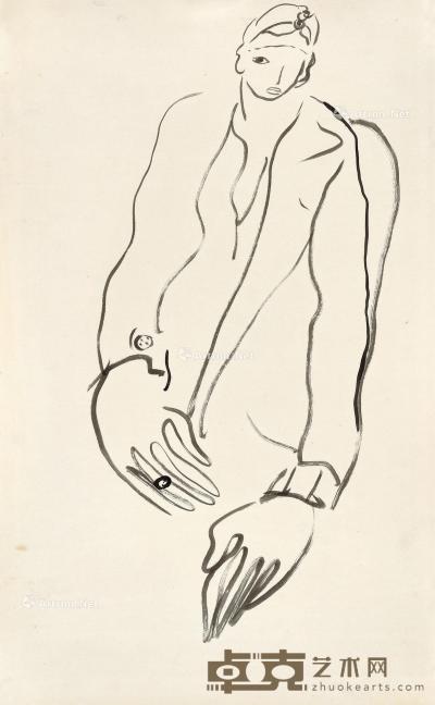  1920年代末至1930年代初 戴珠宝的女子 纸本 水墨 45.5×28.4cm