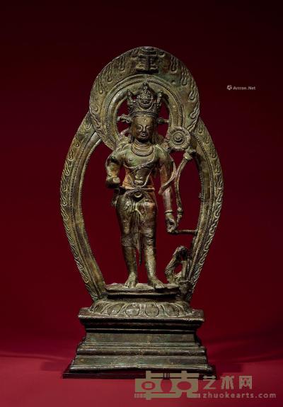  10世纪 铜嵌银弥勒菩萨立像 高42cm