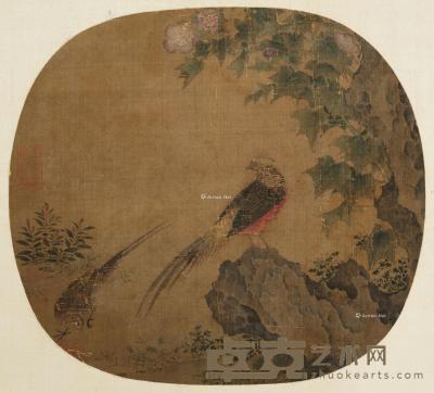  芙蓉锦鸡 镜框 设色绢本 23.8×26.2cm